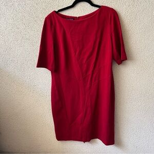 Lafayette 148 Red Asymetric Seam Sheath Dress Size 14
